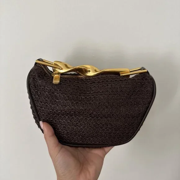 Neiman Marcus Coffee Handmade Straw Crossbody Bag - Picture 2 of 9